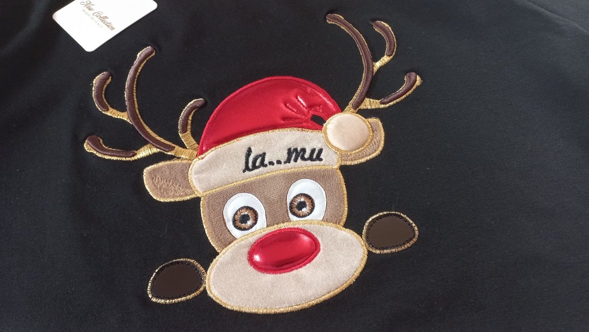 Christmas LA..MU bluzka bawełna  RUDOLF RENIFER CZARNY r.Uni ŚWIĘTA