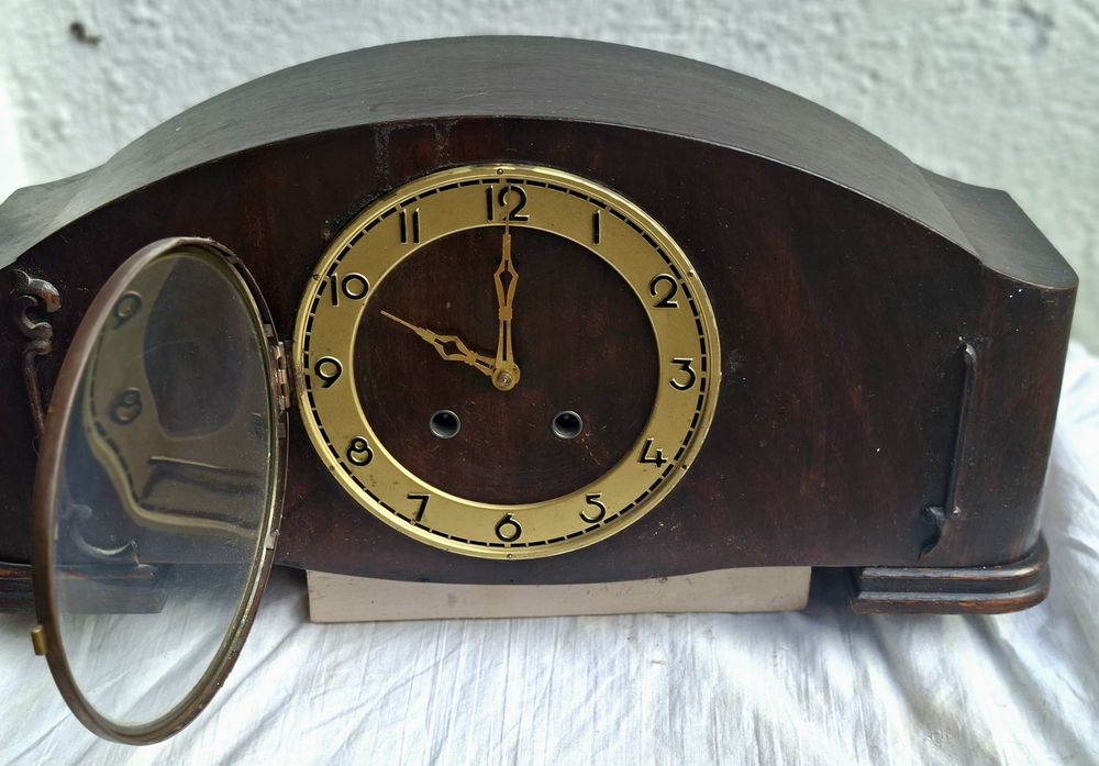 Piękny zabytkowy drewniany zegar kominkowy, okazja