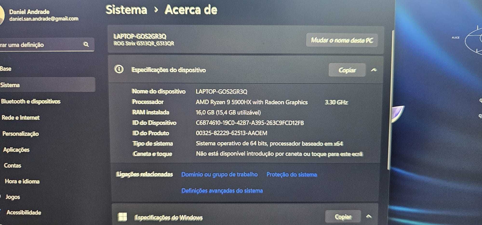 Portátil Gaming Asus ROG G13QR Ryzen 9 GeForce 3070 c/garantia