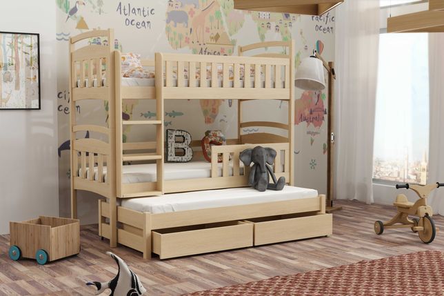 Łóżko z drewna dla 3 dzieci + Materace gratisowo! Trzy kolory
