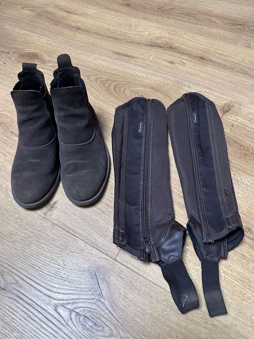 Buty do jazdy konnej 38 sztyblety + czapsy + kask ochronny