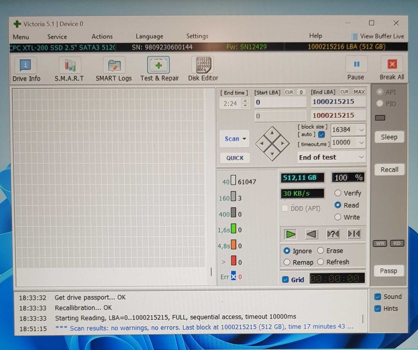 512GB SSD OCPC XTL-200 3D NAND (TLC) SATAIII 2.5" виставочний образец.