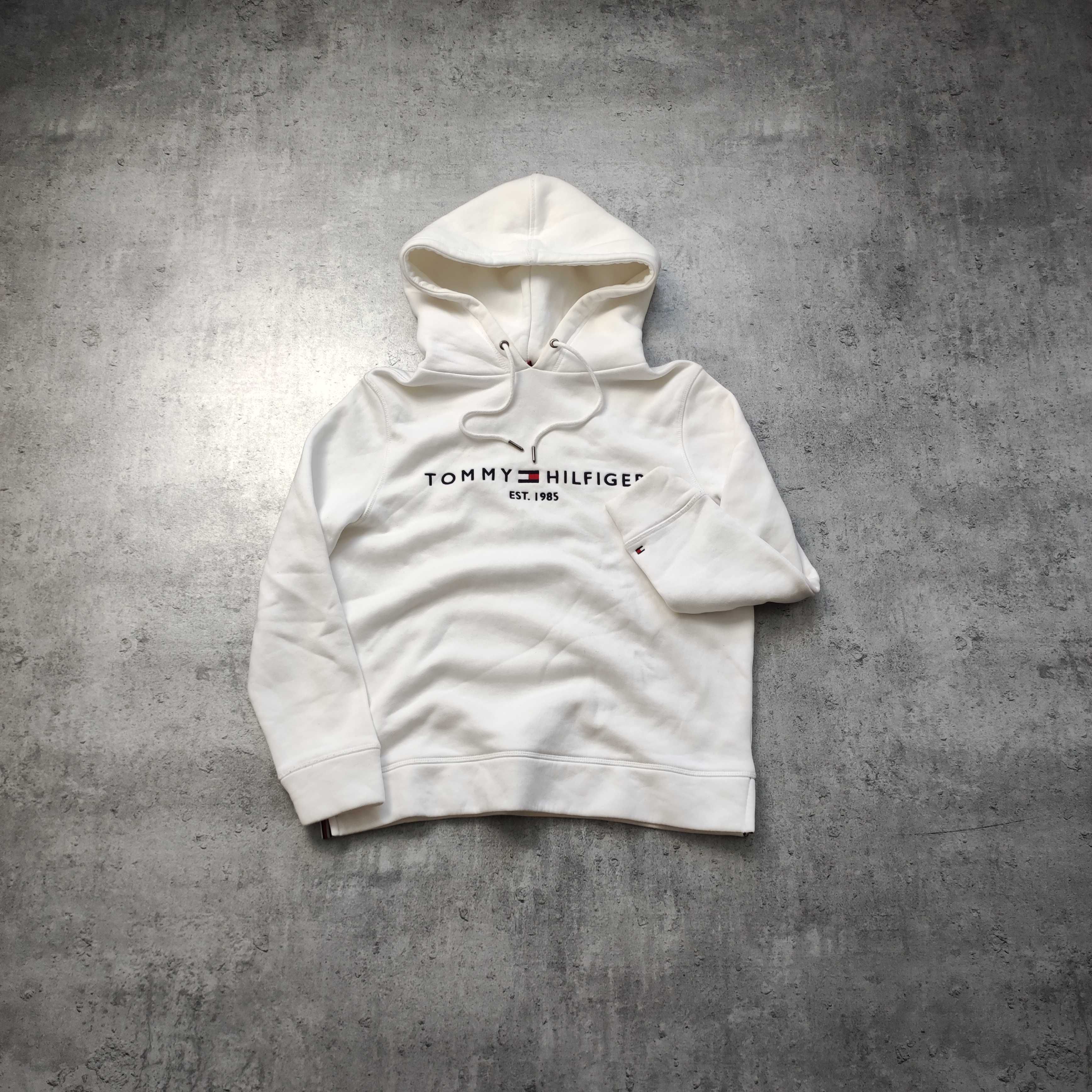 DAMSKA PREMIUM Bluza z Kapturem Biała Haft Logo Tommy Hilfiger Casual