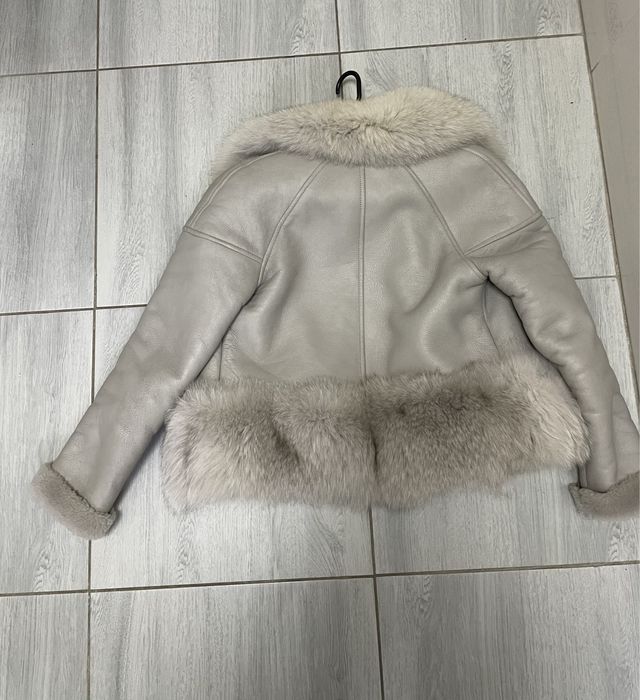 Дубленка авиатор из овчины с отделкой из меха песца S