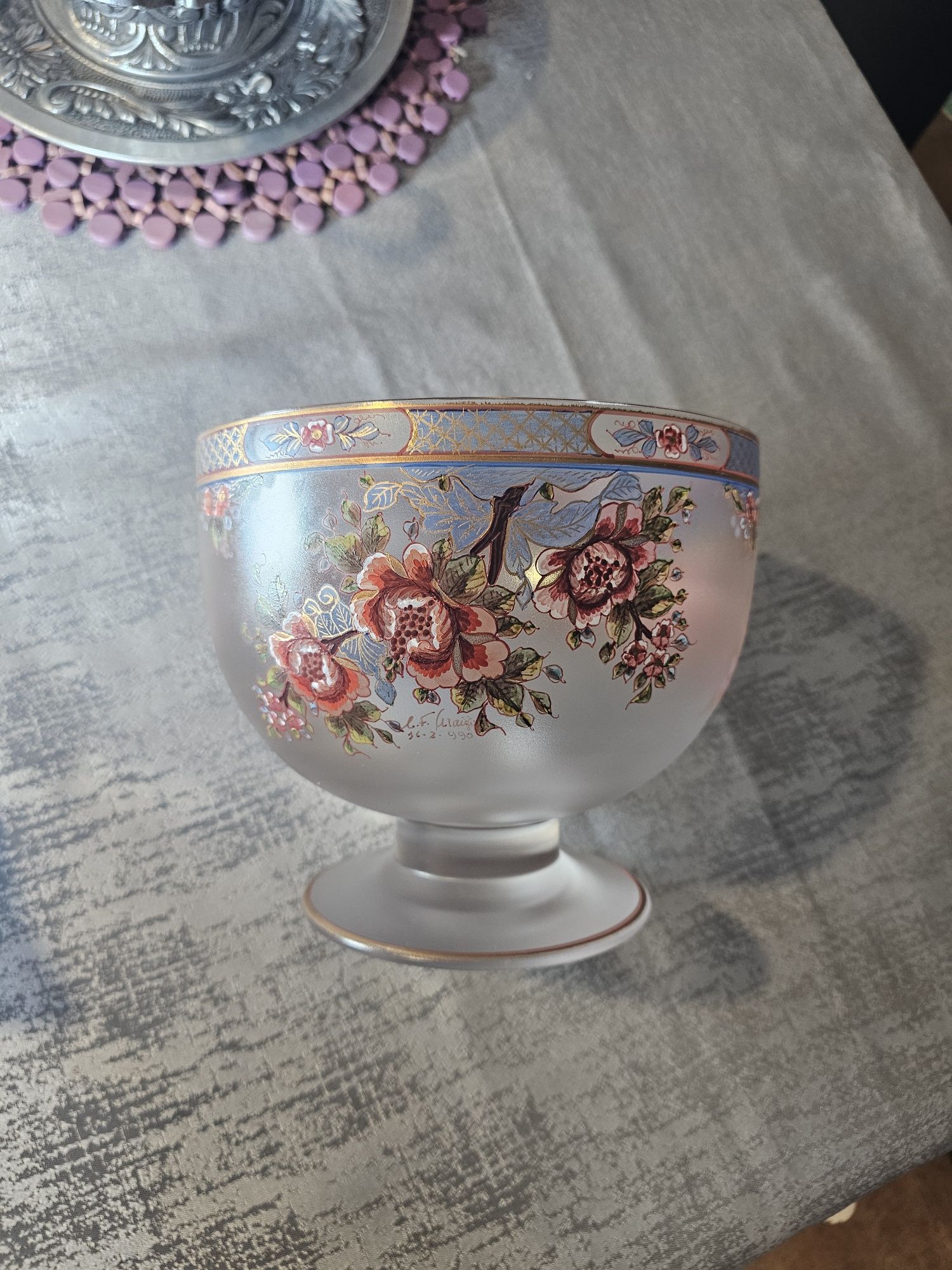 Fruteira de cristal pintada à mão