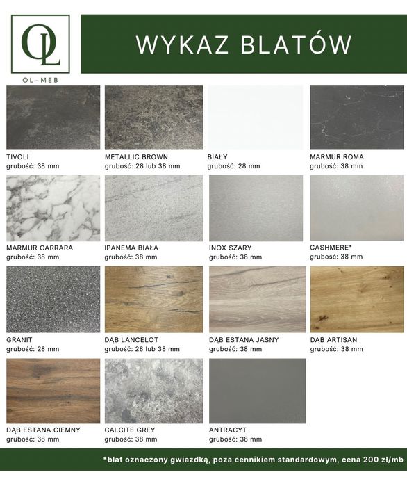 Meble kuchenne, zestaw mebli kuchennych, kuchnia KASZMIR/dąb SALVA.