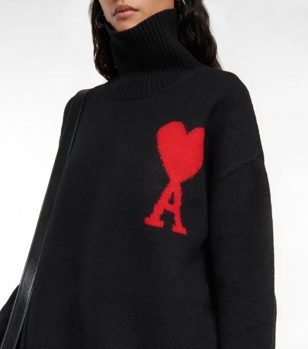 Чорний светр з вовни ami paris , свитер ami