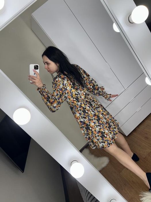 14 розмір 100% віскоза сукня плаття платье з рукавом квітковий принт