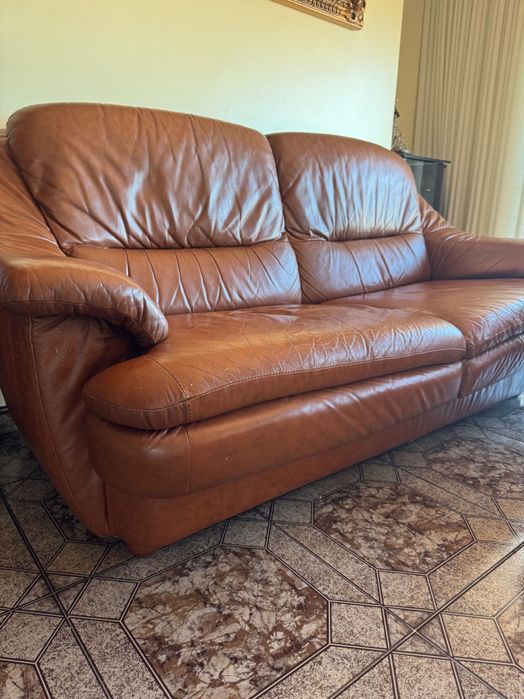 Conjunto de sofás de pele (Sofá-cama)