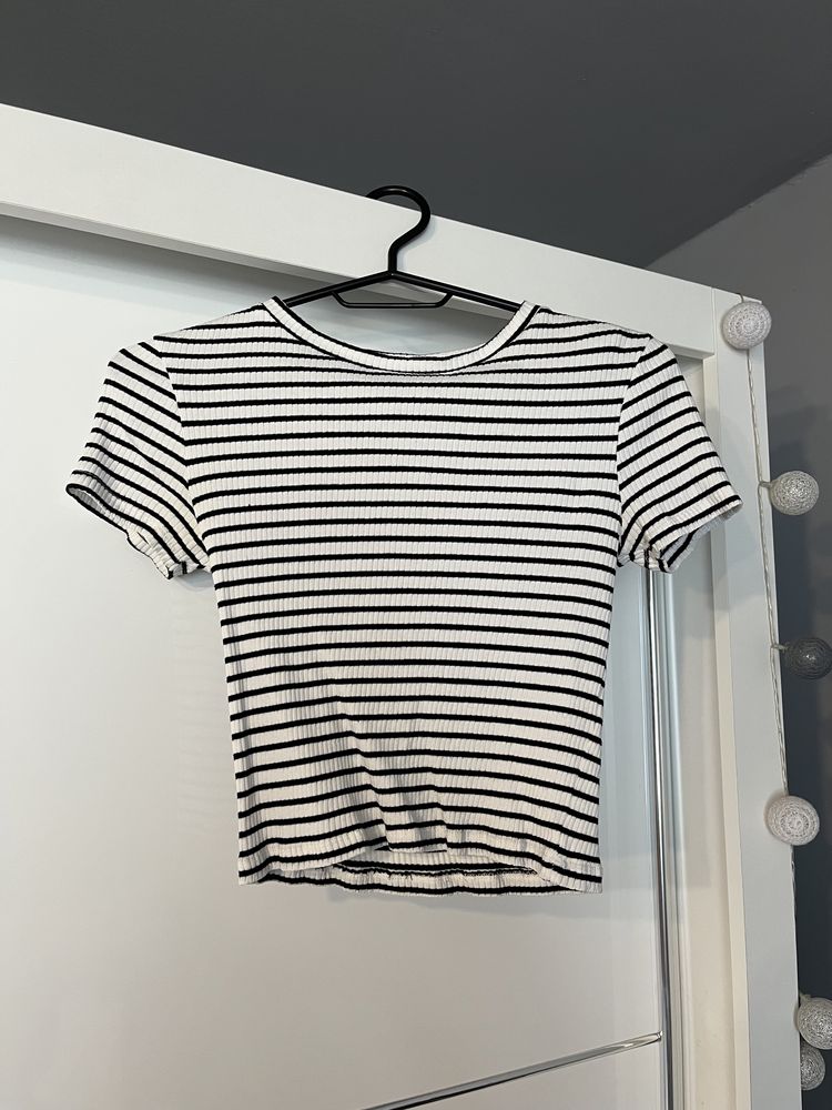 biały top w czarne paski H&M