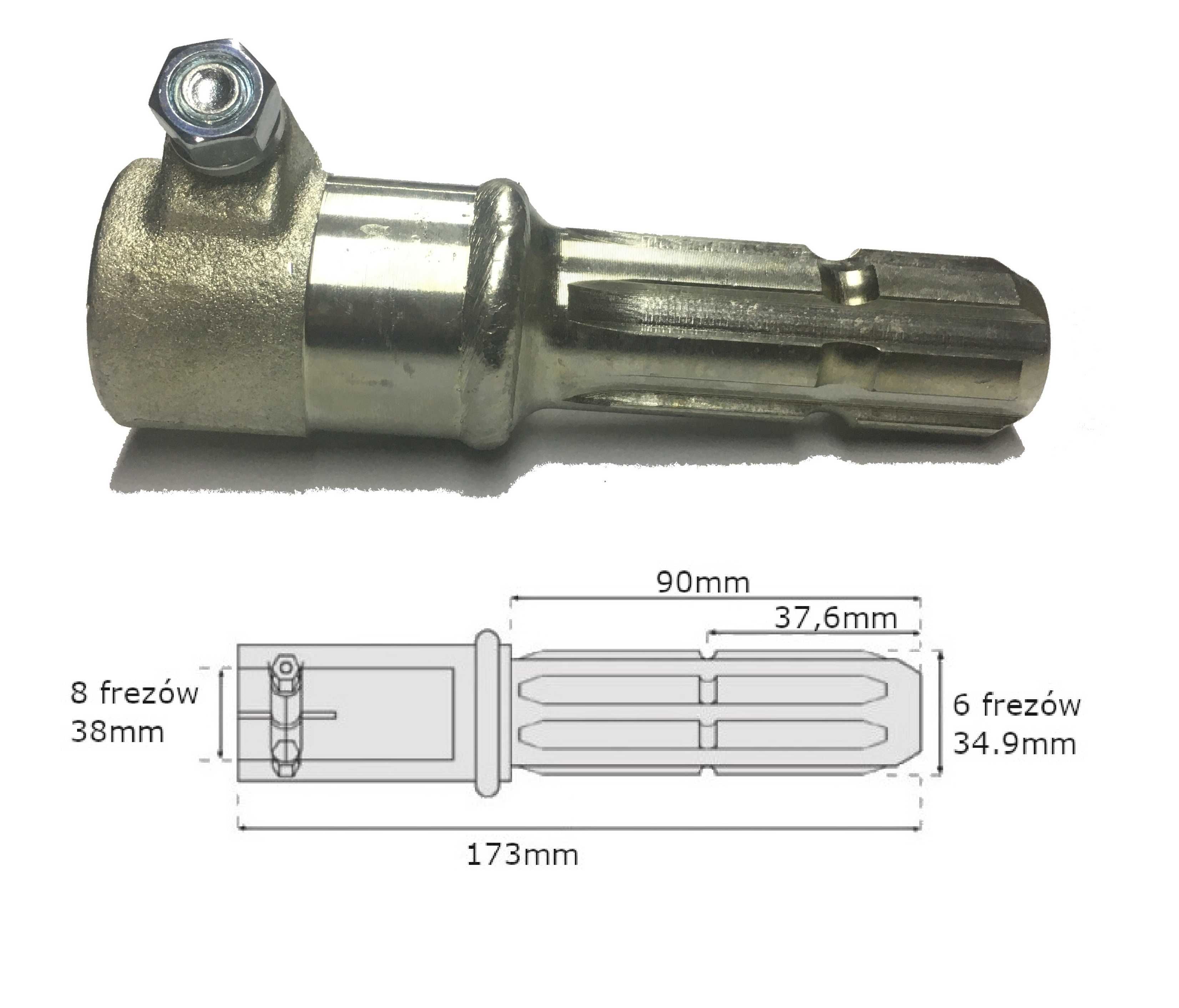 Adapter redukcja wałka WOM 8 frezów 38mm / 6 frezów 34.9mm