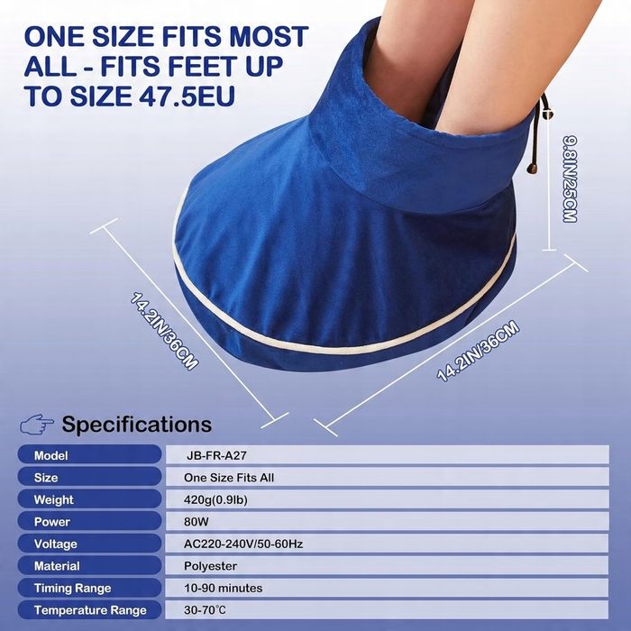 Elektryczny podgrzewacz do stóp, 30-70°C, automatyczne wyłączanie