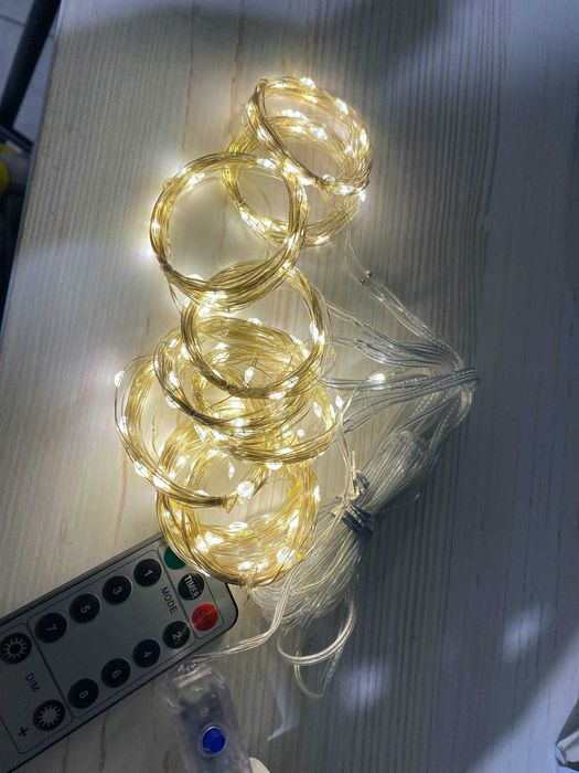 3*3 метра Гирлянда штора роса на пульте, Теплый белый