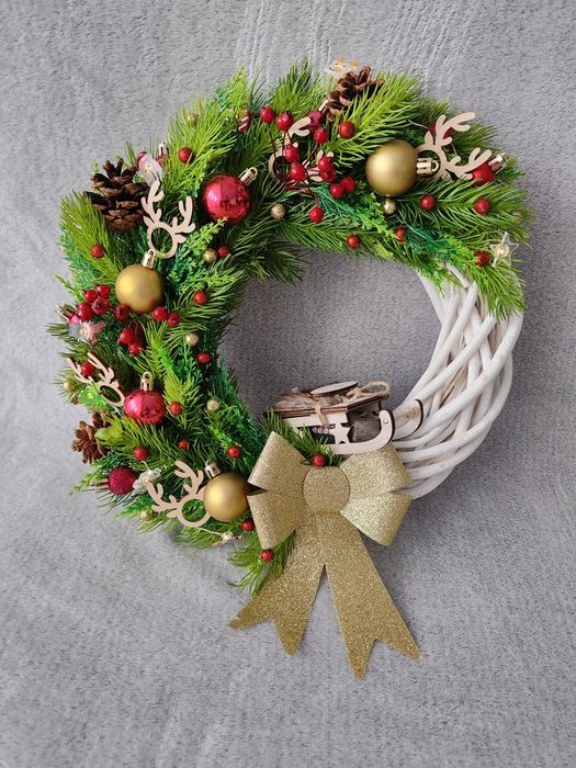 Stroik wianek świąteczny bożonarodzeniowy na drzwi podświetlany 43 cm