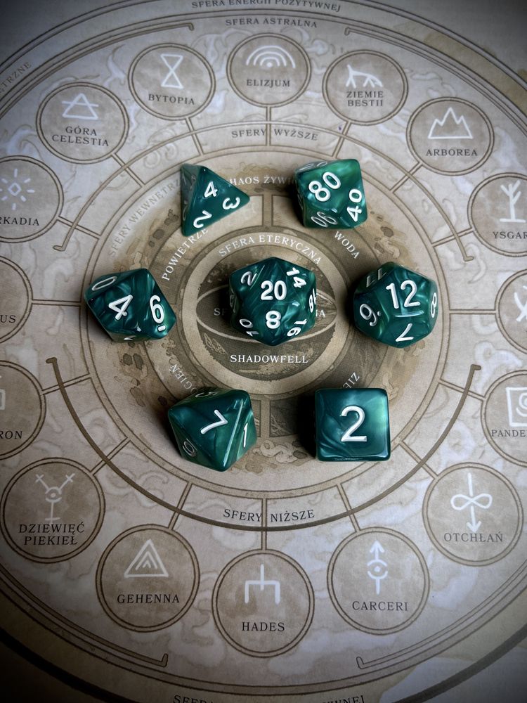Kości Marmurowo Zielone Kostki do RPG DnD dungeons & dragons warhammer
