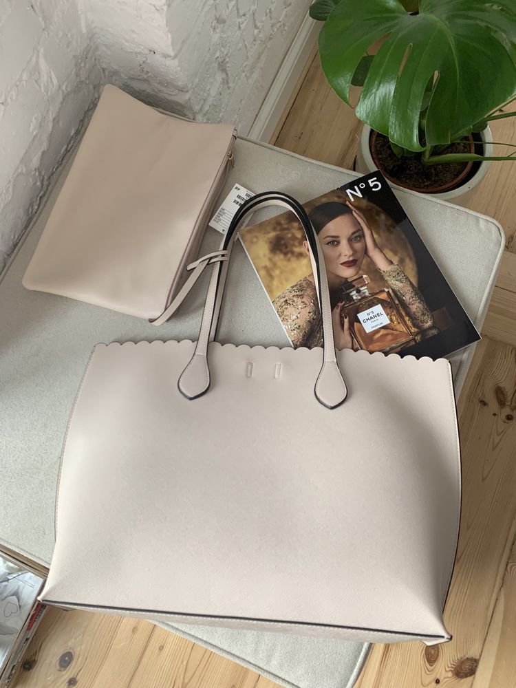 Nowoczesna beżowa torba typu shopper H&M (nowa z metką)