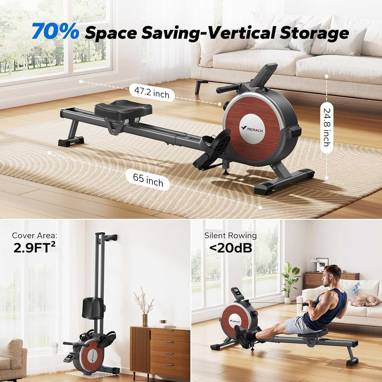 Wioślarz do 160 kg do domu magnetyczny Bluetooth 16 poziomami oporu