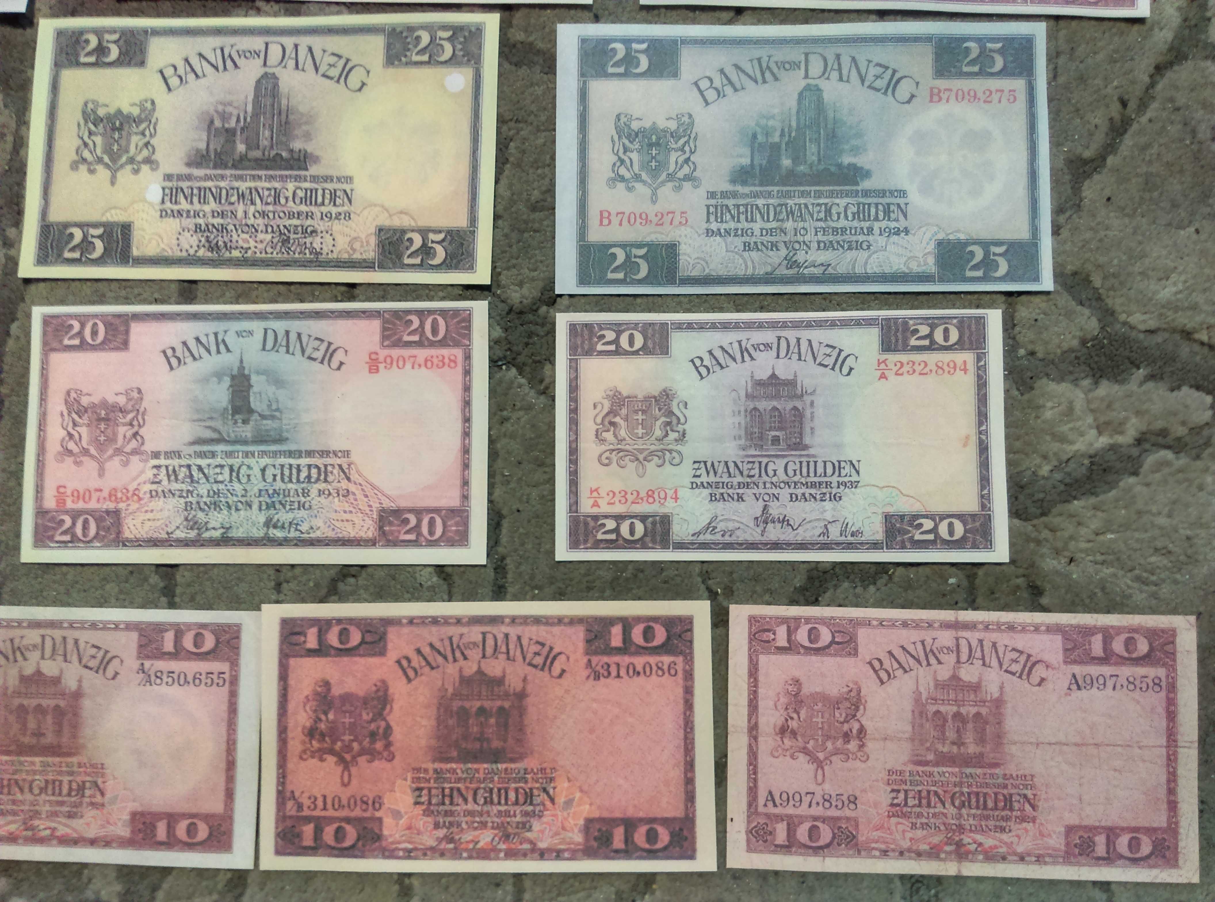 Wolne Miasto Gdańsk zestaw guldenów 16 banknotów od 1924 do 1938 roku