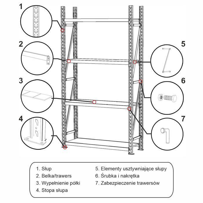 Regał magazynowy 4-półkowy Mega-M FORTIS 240x217x60 cm moduł bazowy