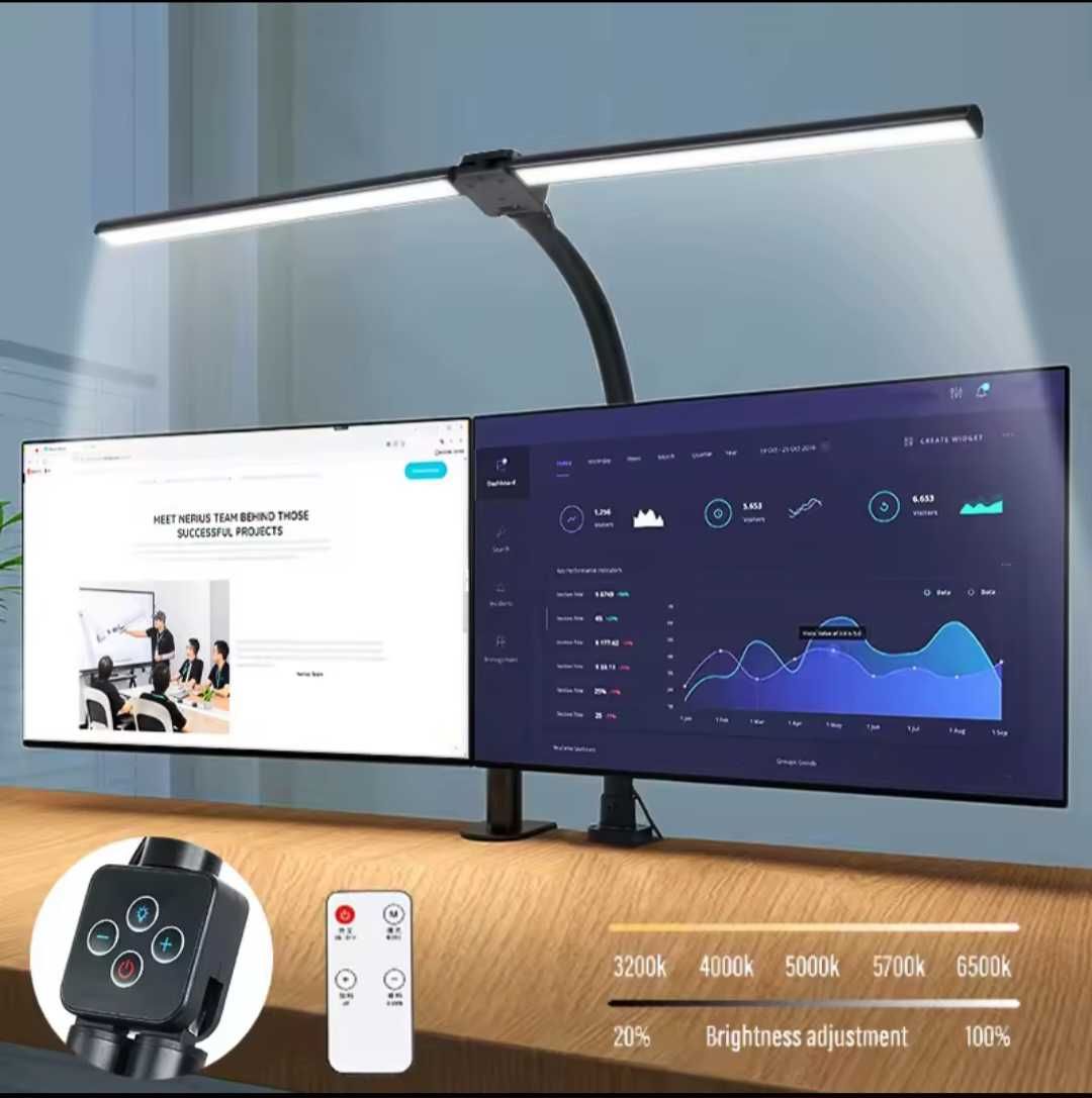 Lampka kreślarska biurkowa led podwójna mocna 24W zmienne barwy moc