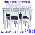 Nowe, STÓŁ + 4 KRZESŁA , BIAŁY + GRAFIT ( szczebelki ) dostawa cała PL