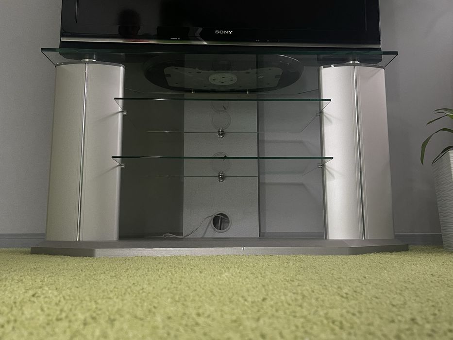 Szafka rtv srebrno-szara ze szklanymi półkami