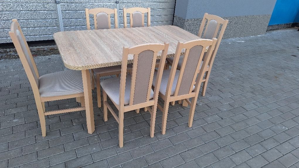Nowe: Stół rozkładany + 6 krzeseł, sonoma + latte, od ręki, dostawa