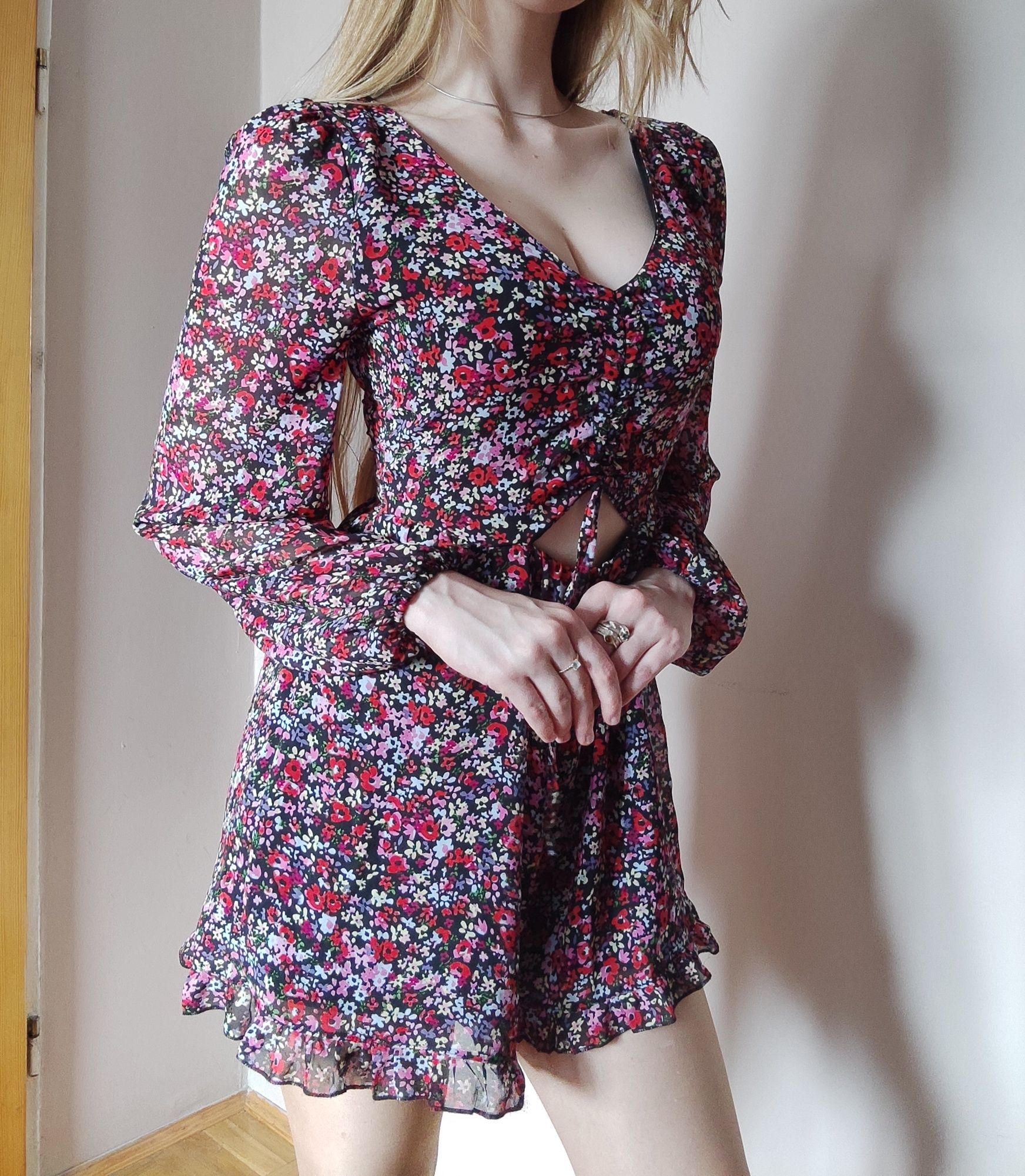 Damski kombinezon w kwiatki boho chic vintage XS 34