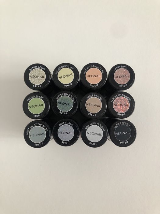 12x lakier hybrydowy neonail różne kolory, efekty, brokatowe