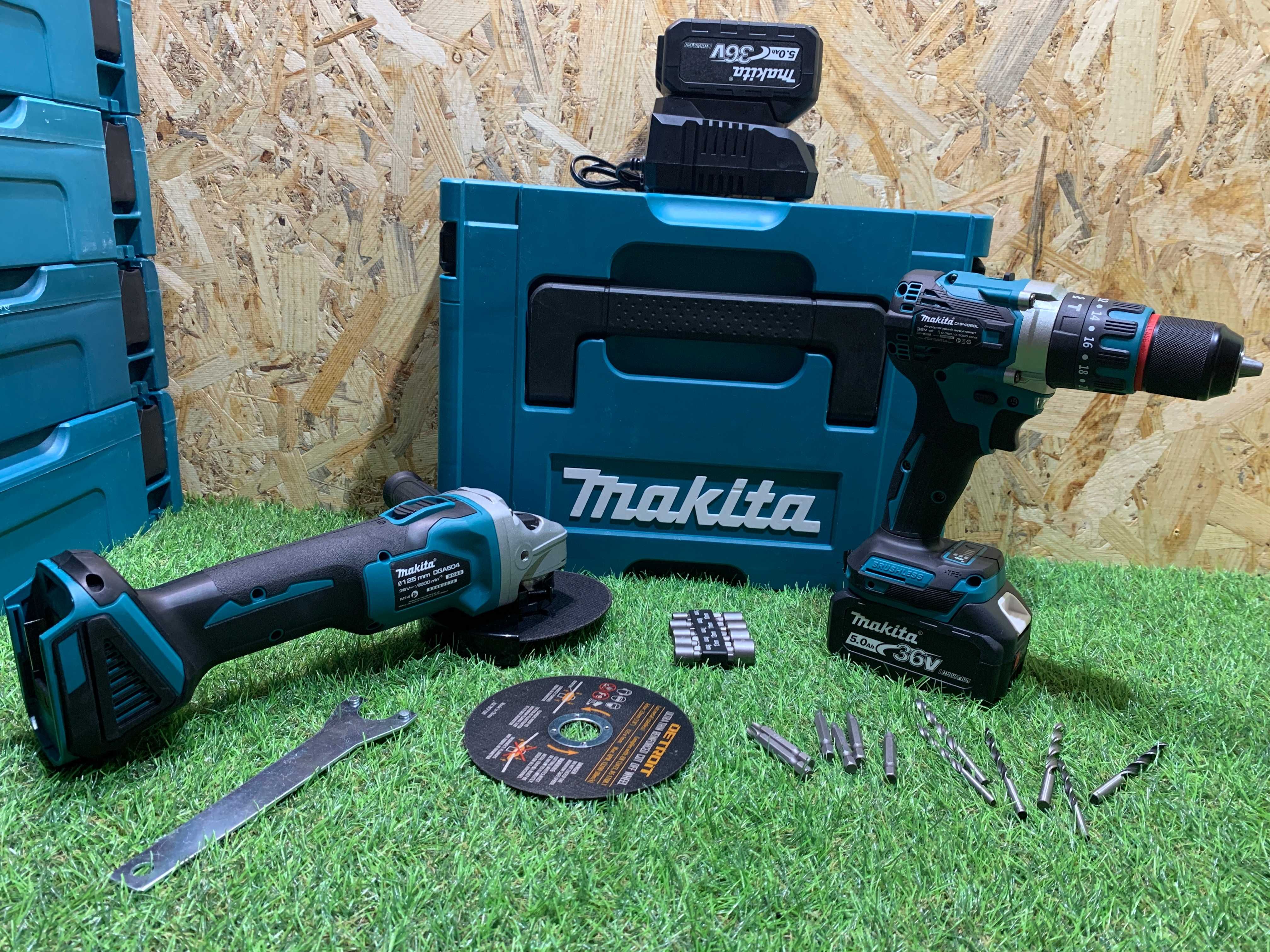 2в1 Акумуляторний шуруповерт Makita DHP485BL Болгарка Макіта DGA504 5A