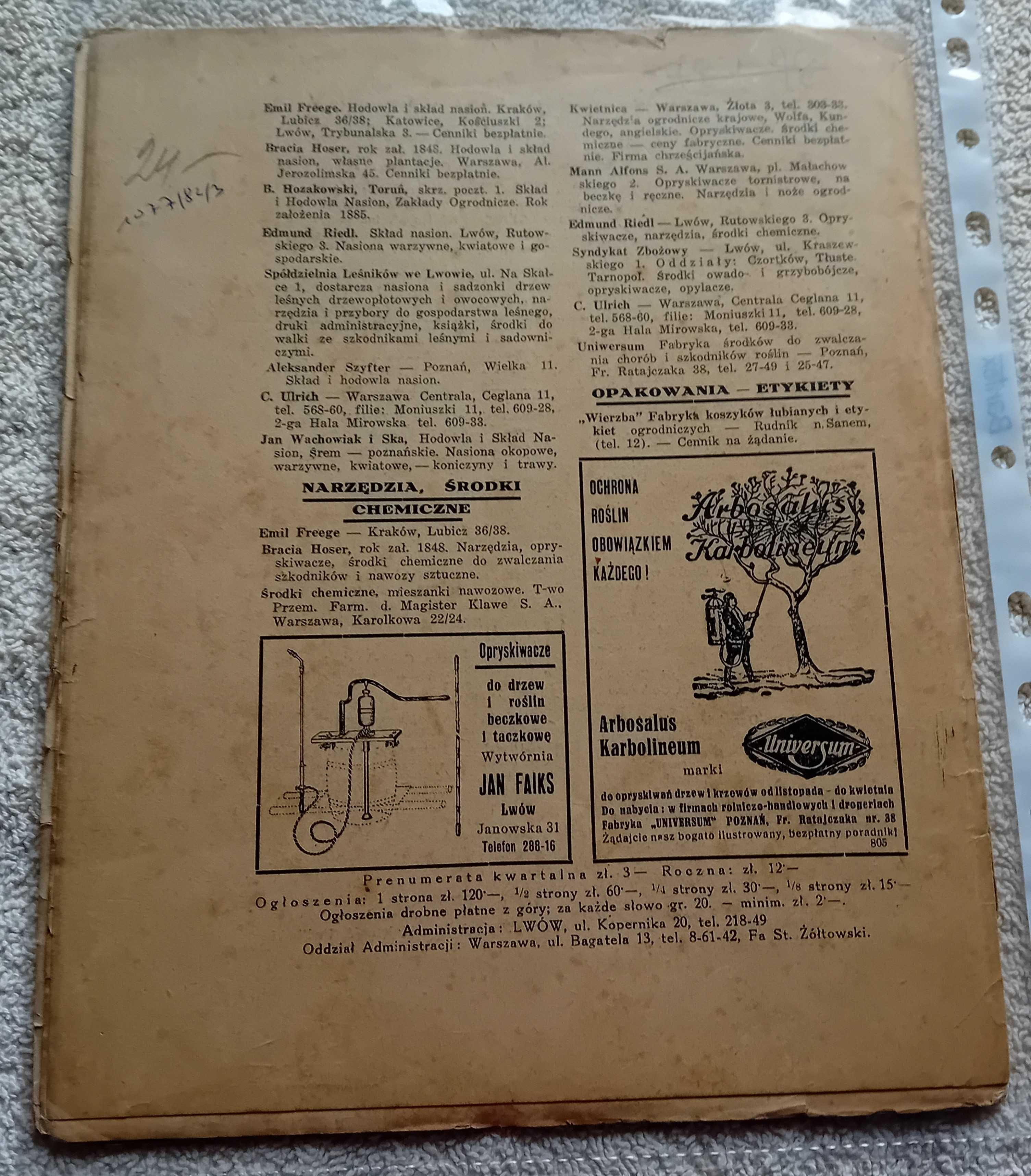 Przegląd ogrodniczy, rocznik 1938 (niekompl) rok XXI, brak num. 2,3,10