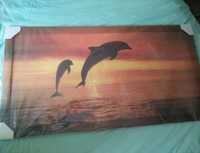 Картина дельфины на закате