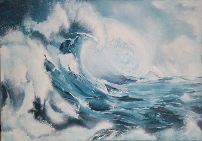 Obraz akrylowy Wzburzone morze 70x100 ręcznie malowany fale