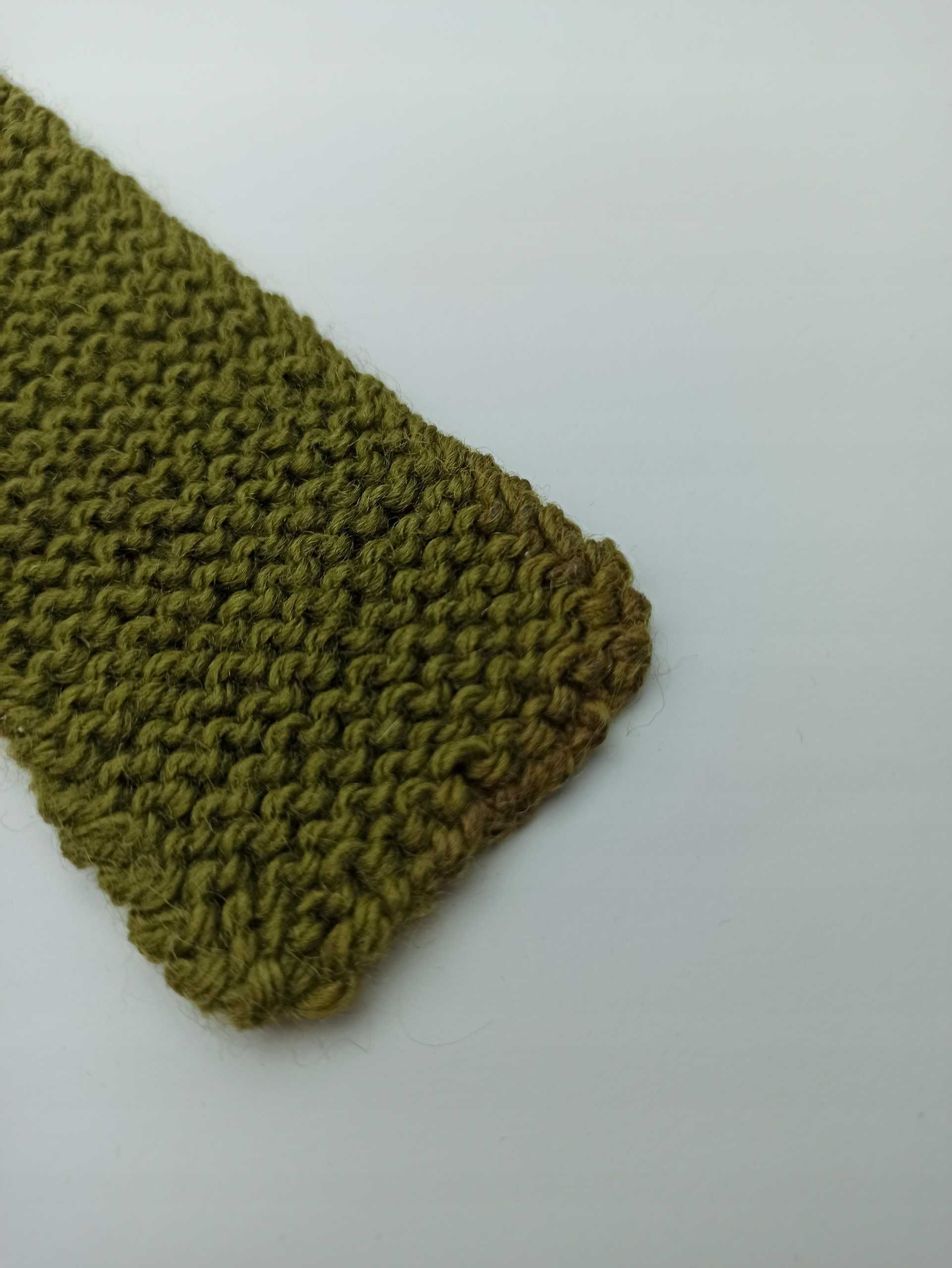 Zielony wełniany krawat knit khaki dziergany kn17