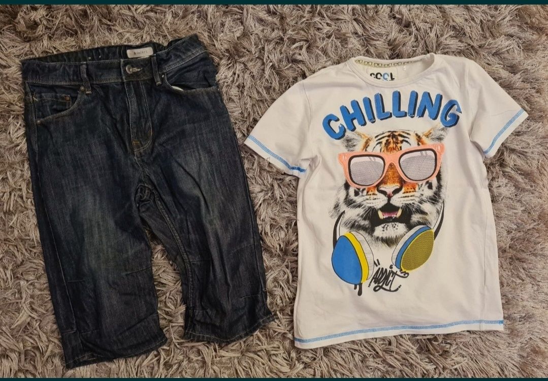 ~Cool Club~ piękna bluzka+ spodenki jeansowe dla chłopca rozm. 152