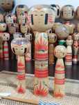 Zestaw vintage japońskie kokeshi Naruko 3 szt Satō Denkichi,lata 60–80
