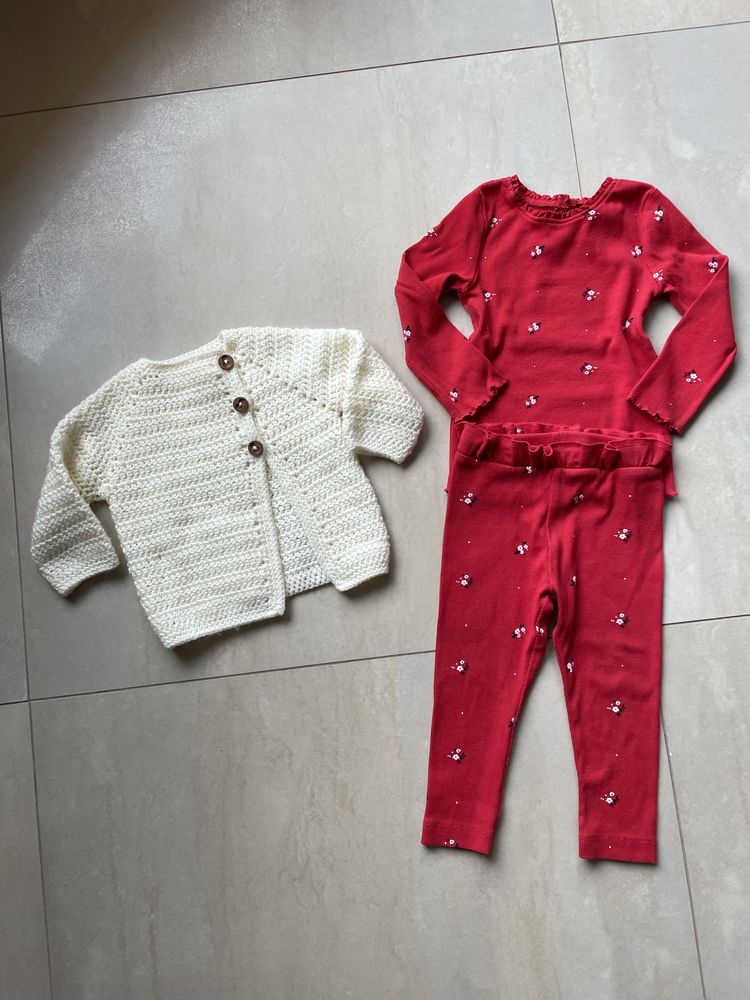 SUPER 3 set sweter bluzka leginsy 9-12 miesięcy