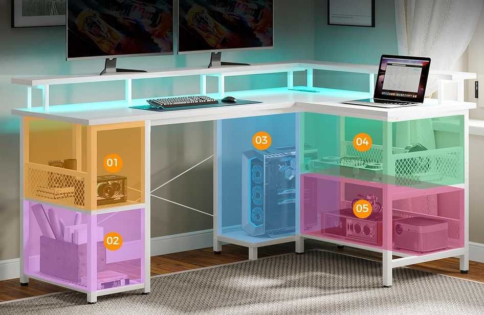 Mesa de gaming de canto [2 tamanhos] USB, tomadas e armazenamento NOVO