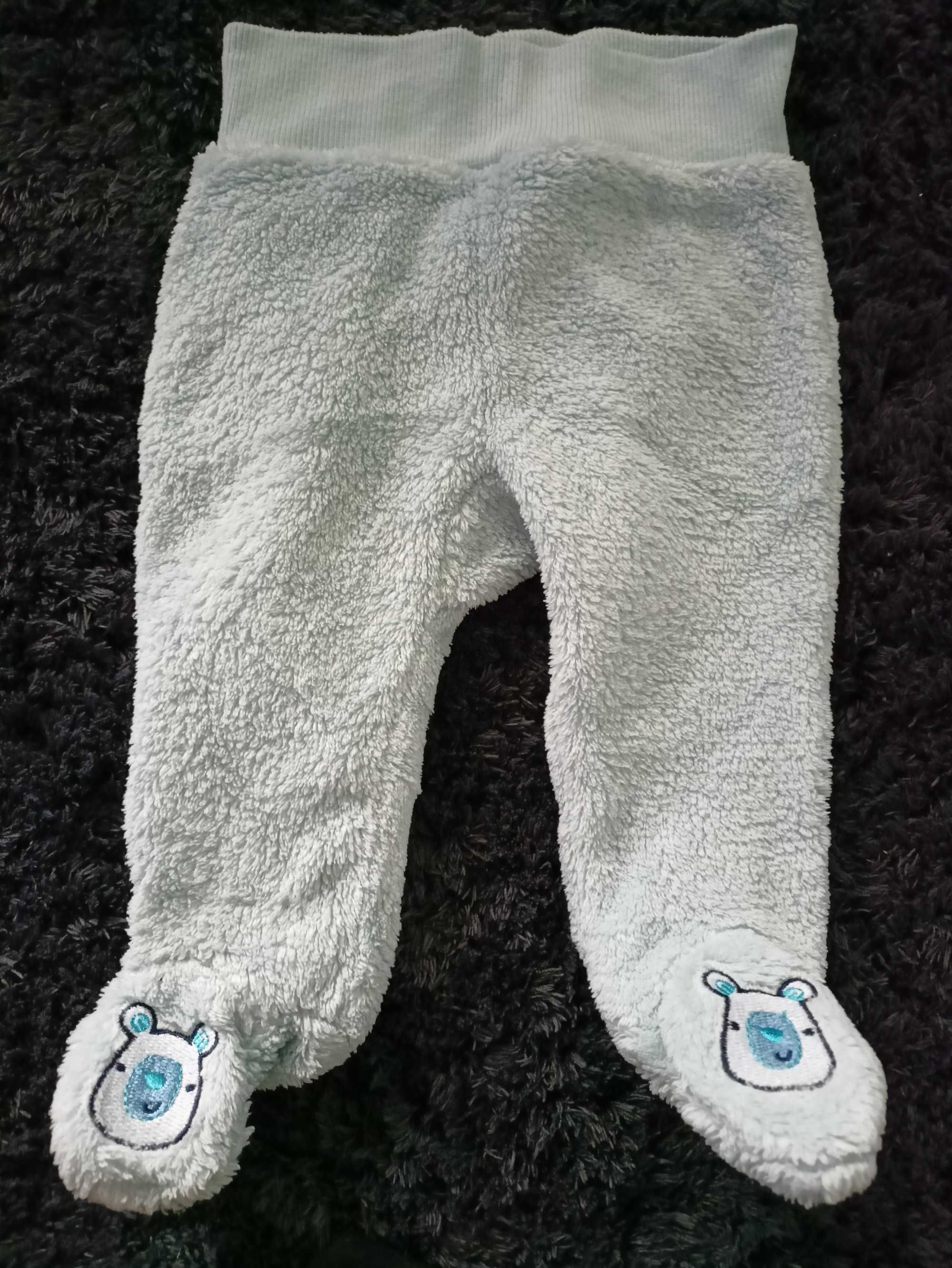 Półśpiochy ciepłe 62/ 68 spodnie długie niemowlęce ze stopkami