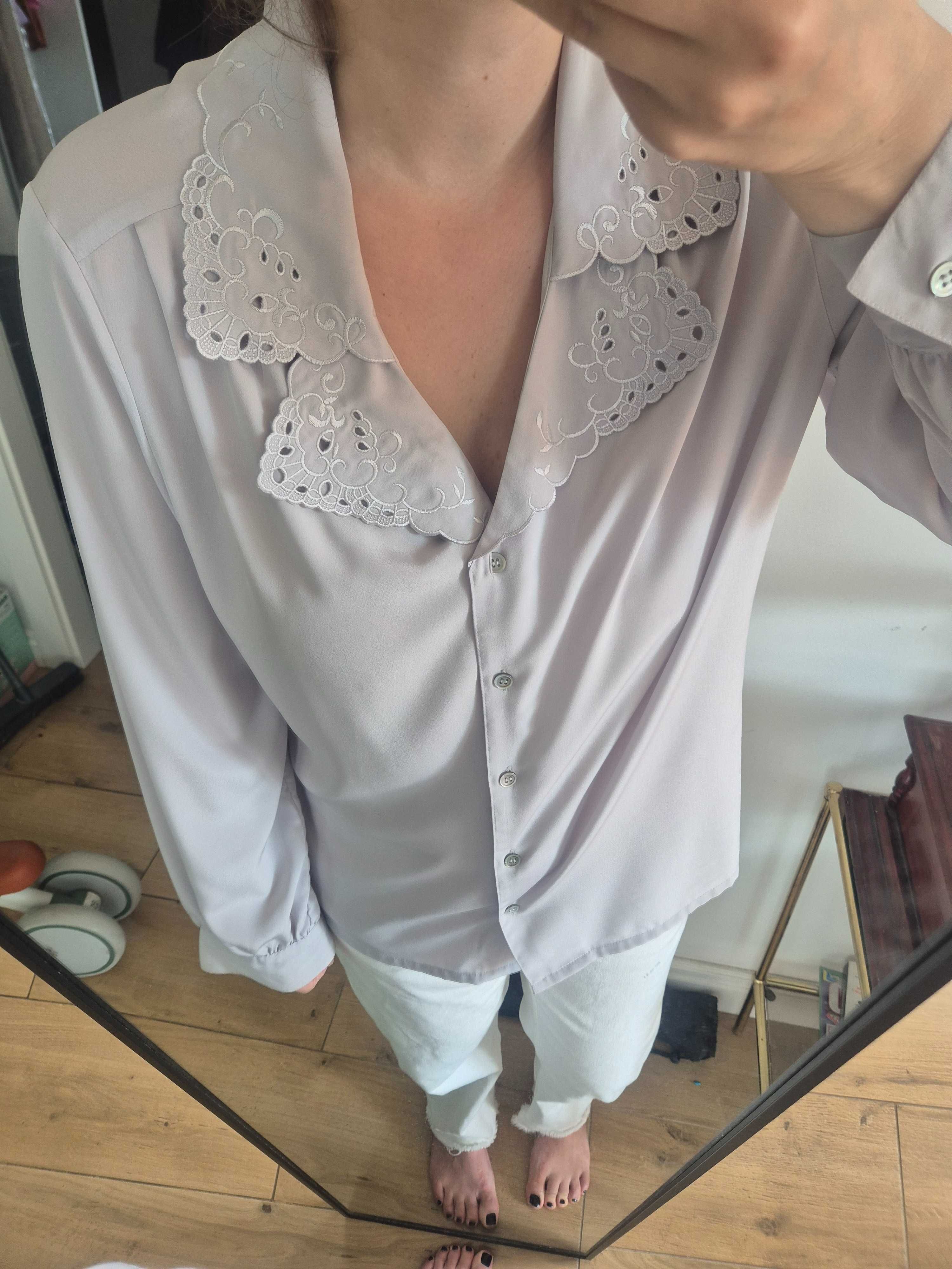 Koszula szara srebrna z haftem elegancka wizytowa oversize 44/XXL