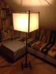 Lampa stojąca drewniana vintage tkanina klosz