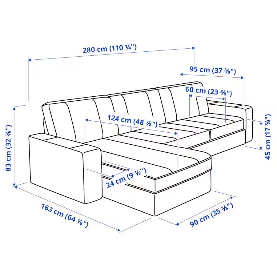 Sofa KIVIK 3 lugares e chaise longue - como novo