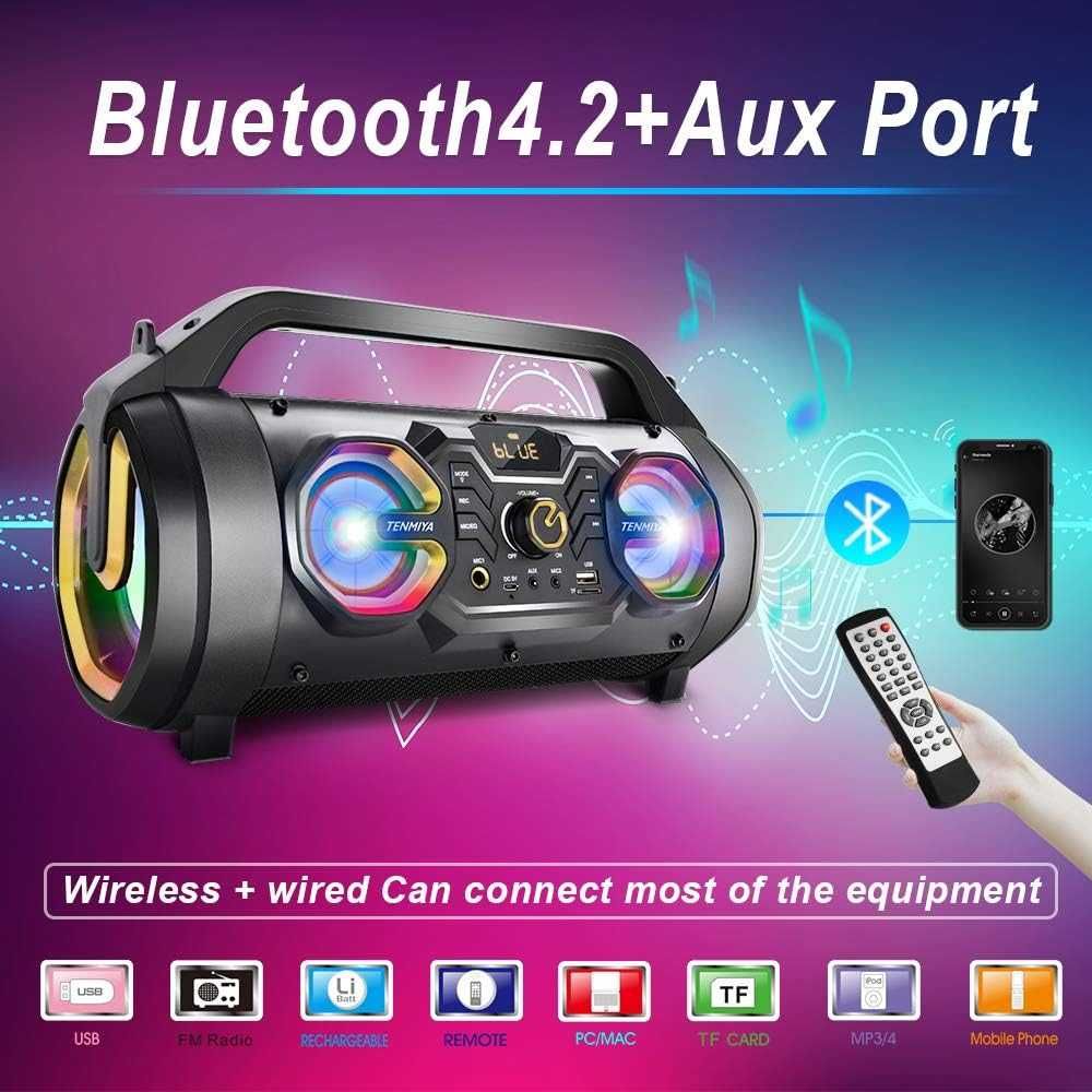 TENMIYA A66 przenośny głośnik Bluetooth 30W z EQ, LED i radiem FM