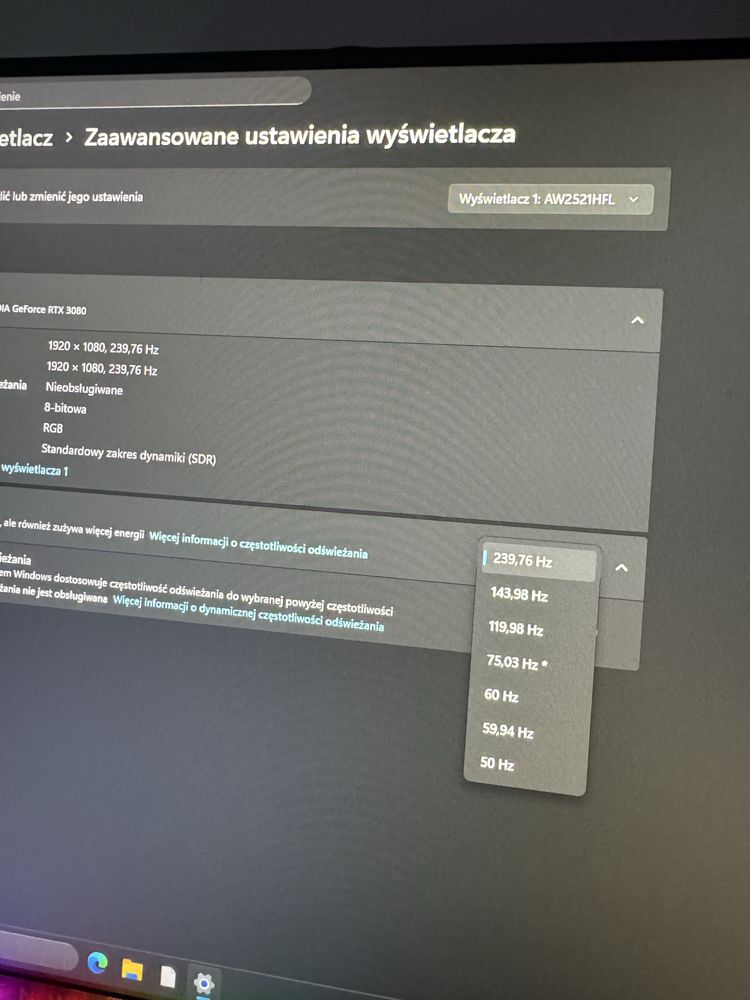 REZERWMonitor 24,5 cale 240Hz Alienware AW2521HFL Z uchwytem ba biurko