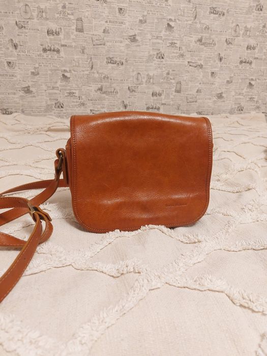 Skórzana torebka oficerka na ramię ruda brązowa listonoszka 100% skóra