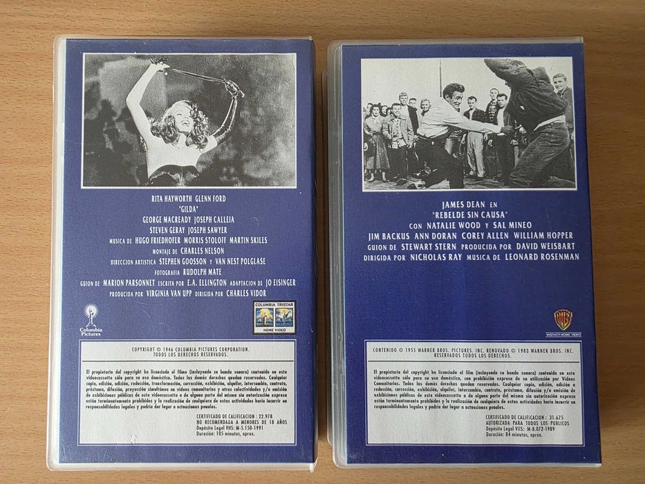 2 filmes clássicos em VHS: Gilda e Rebelde sin Causa