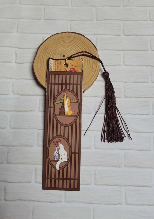 Koty, kotki - zakładka do książki z grubego kartonu + frędzelek [3]