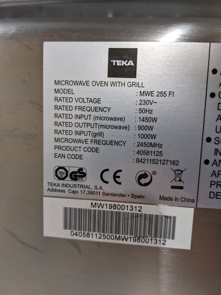 Kuchenka mikrofalowa TEKA MWE 255 FI 25L mikrofalówka grill 1450 W