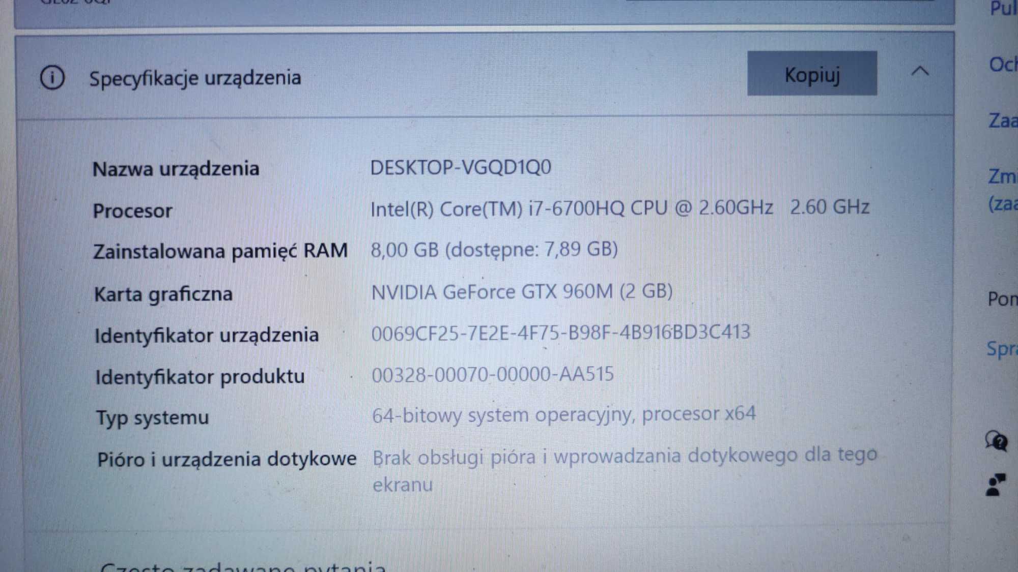 Sprzedam laptop MSI GL62 6QF – i7, SSD + HDD, GTX960M