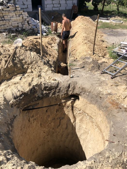 Каналізація,Септик під ключ,Копка траншей Вигребна яма Кільця бетонні